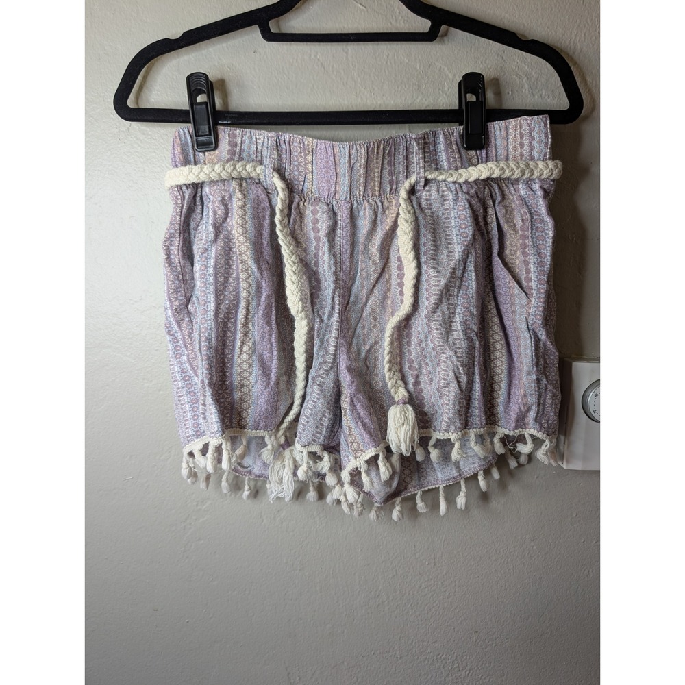 Rewash Brand Boho Festival‎ purple / cream Shorts with tassles and belt size M
